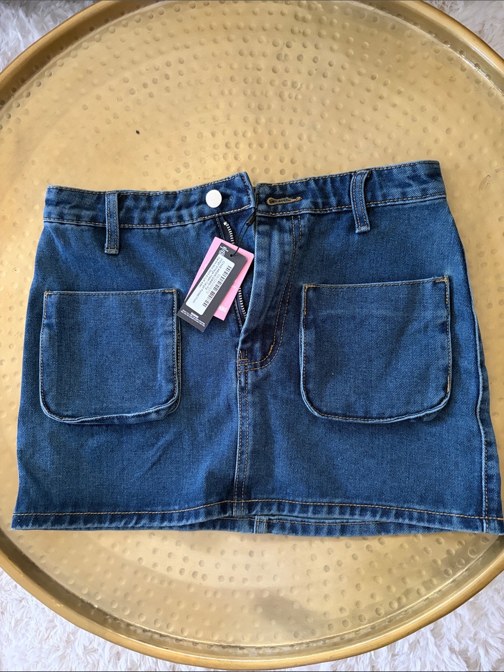 PrettyLittleThing Blue Denim Mini Skirt with Front Patch Pockets